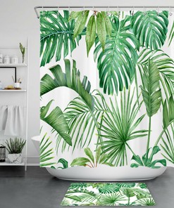 Serene and Elegant Monstera Palm Leaf Green Leaf Shower Curtain for Aesthetic Bathroom Design
