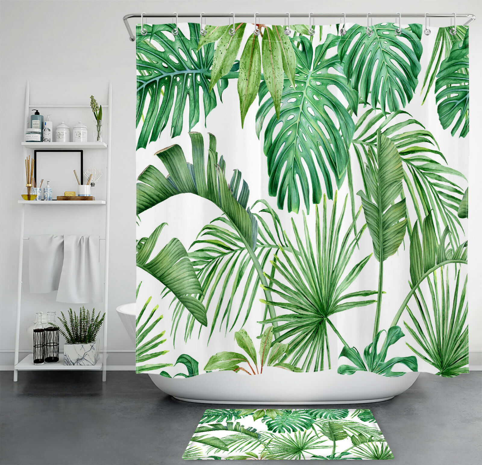 Serene and Elegant Monstera Palm Leaf Green Leaf Shower Curtain for Aesthetic Bathroom Design