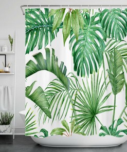 Serene and Elegant Monstera Palm Leaf Green Leaf Shower Curtain for Aesthetic Bathroom Design