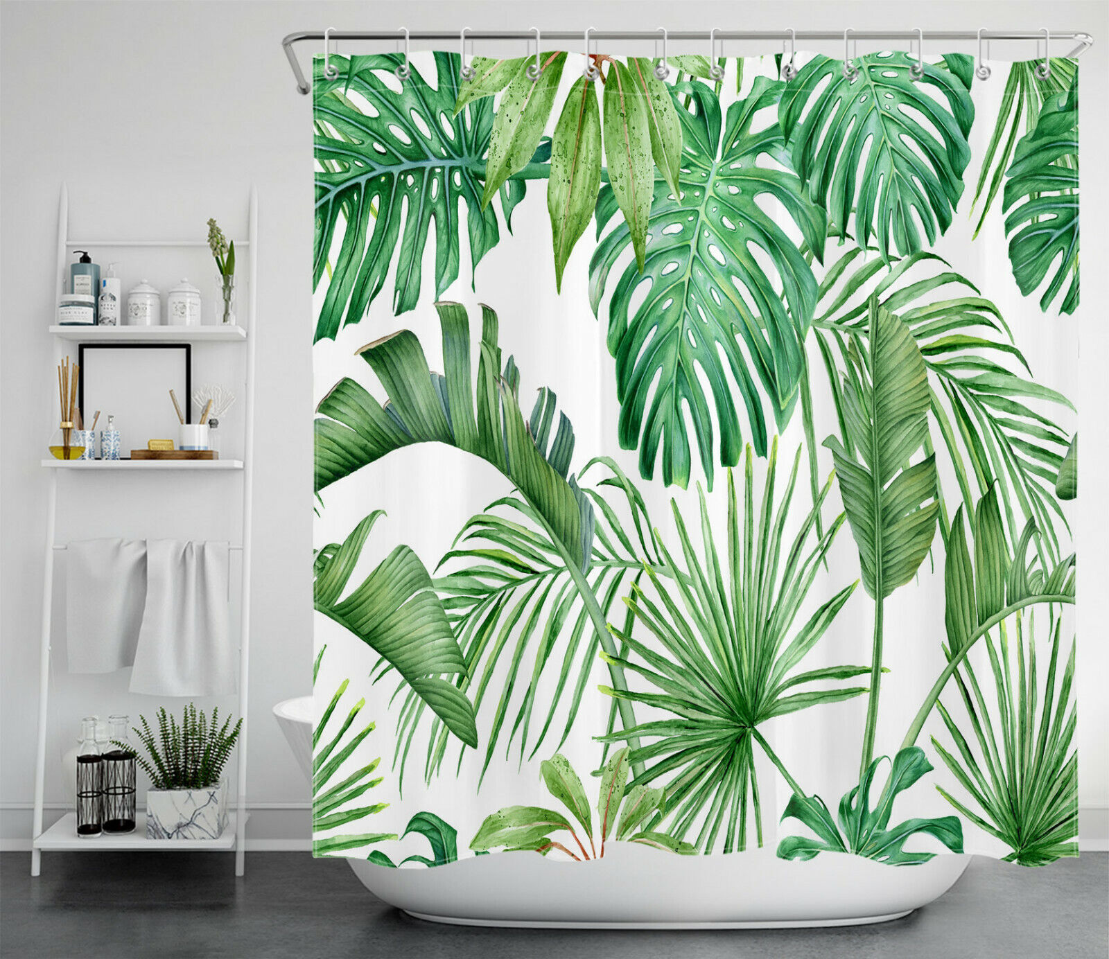 Serene and Elegant Monstera Palm Leaf Green Leaf Shower Curtain for Aesthetic Bathroom Design