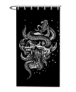 Serpent Skull Fabric Shower Curtain - Masculine Skull Bathroom Decor