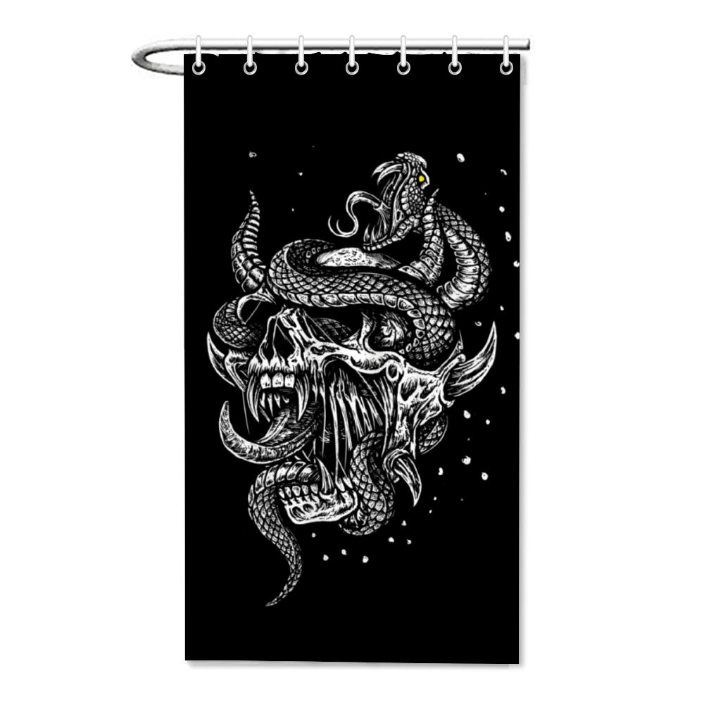 Serpent Skull Fabric Shower Curtain - Masculine Skull Bathroom Decor