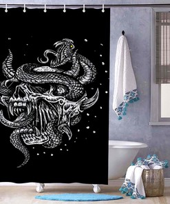 Serpent Skull Fabric Shower Curtain - Masculine Skull Bathroom Decor