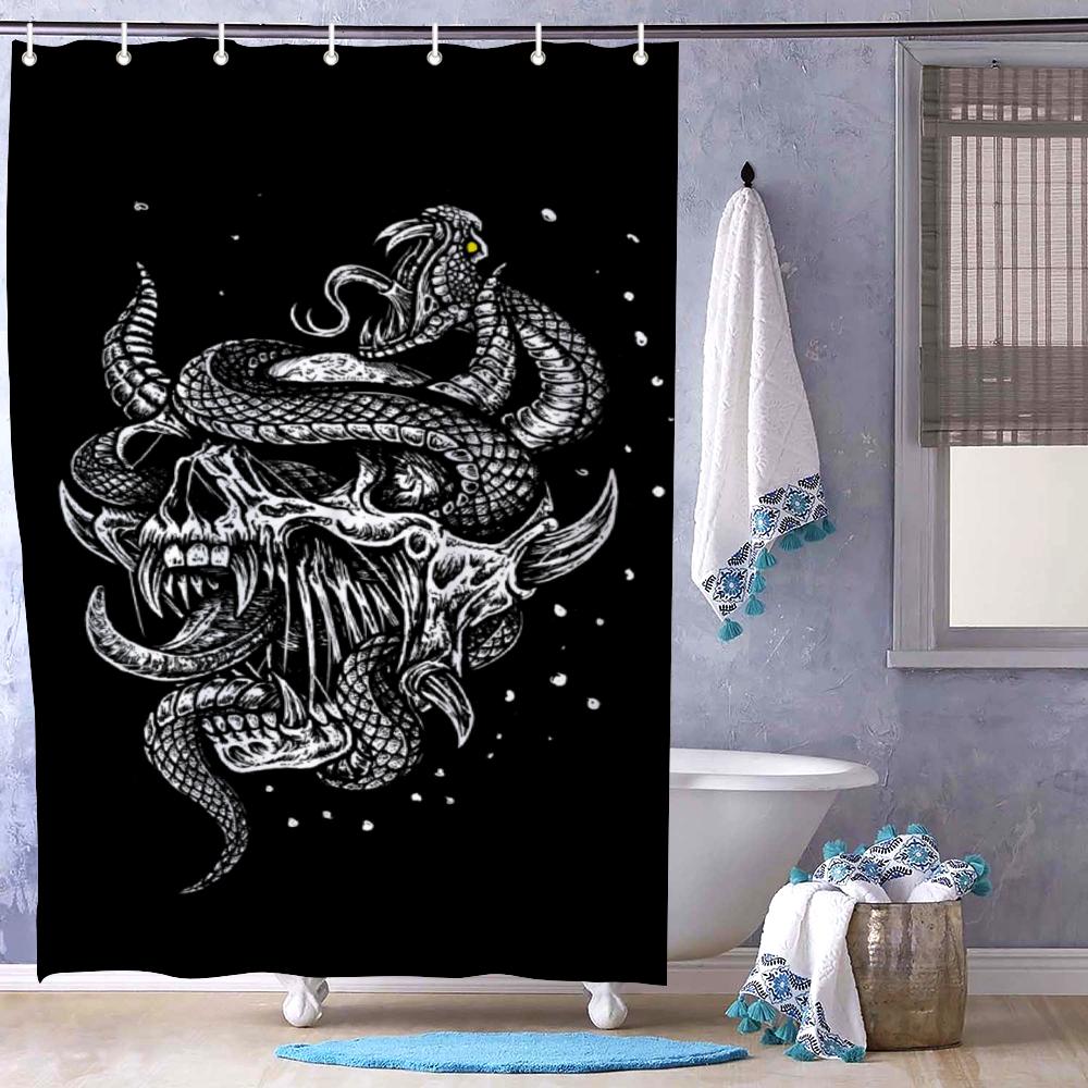 Serpent Skull Fabric Shower Curtain - Masculine Skull Bathroom Decor