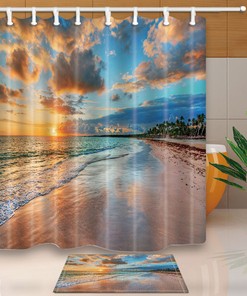 Setting Sun Shower Curtain - Beach Fabric Doormat Bathroom Decor