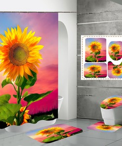Setting Sun Sunflower Print Shower Curtain, Waterproof Fabric, Bathtub Bathroom Decor