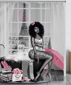 Sexy Black Girl Shower Curtain with Get Naked African American Woman Print