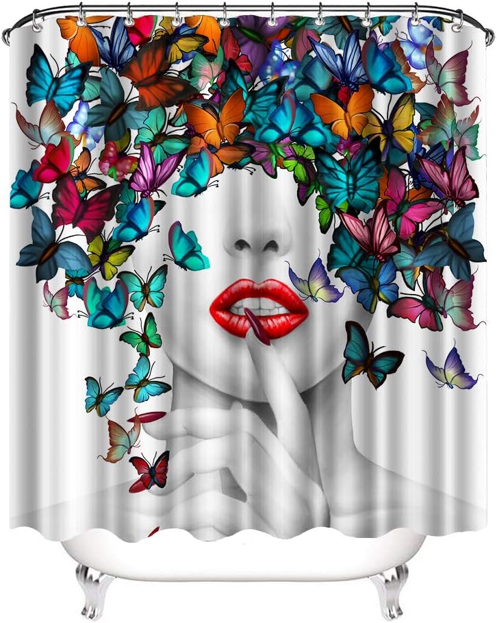 Sexy Butterfly Shower Curtain, 3D Print Waterproof Decor for Bathroom
