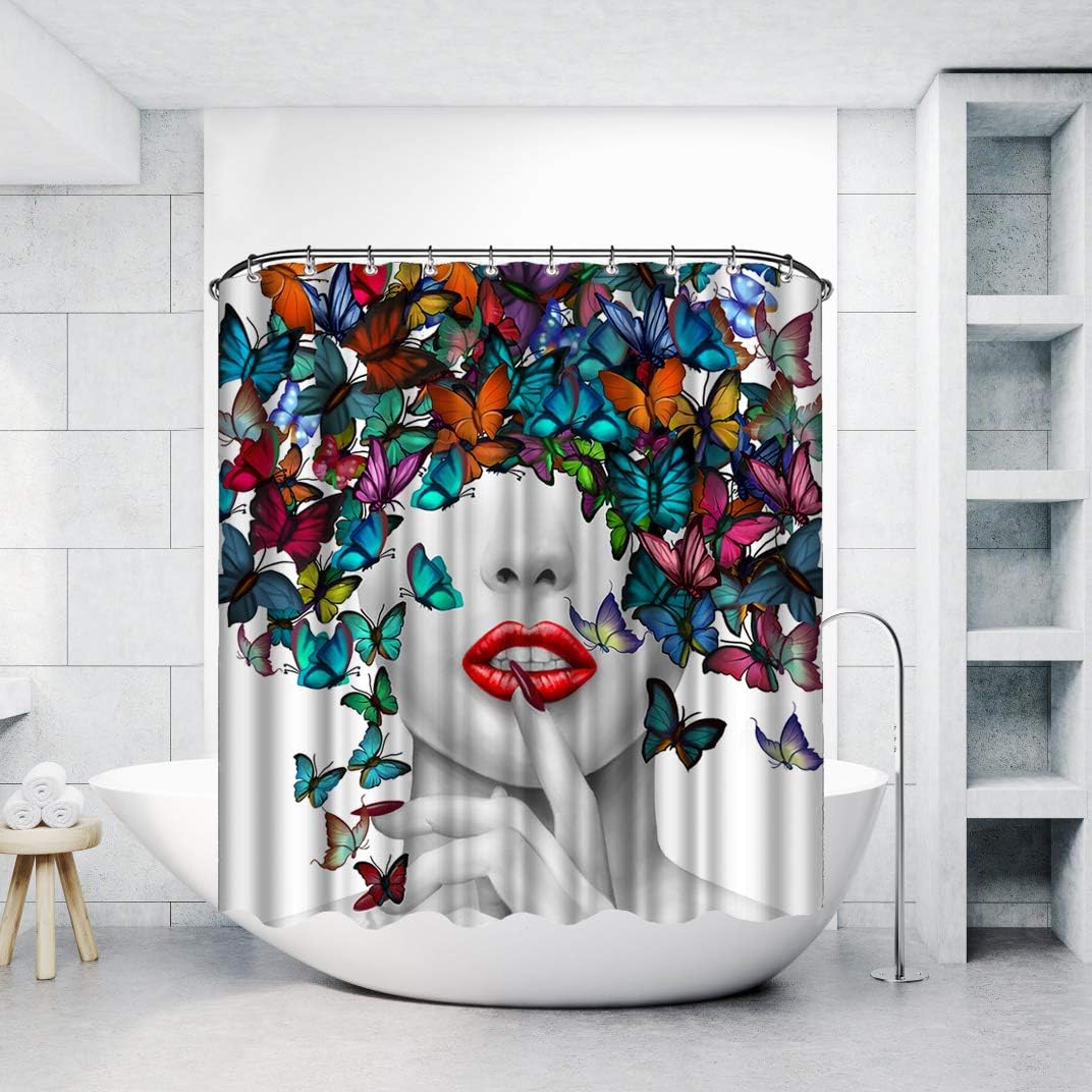 Sexy Butterfly Shower Curtain, 3D Print Waterproof Decor for Bathroom