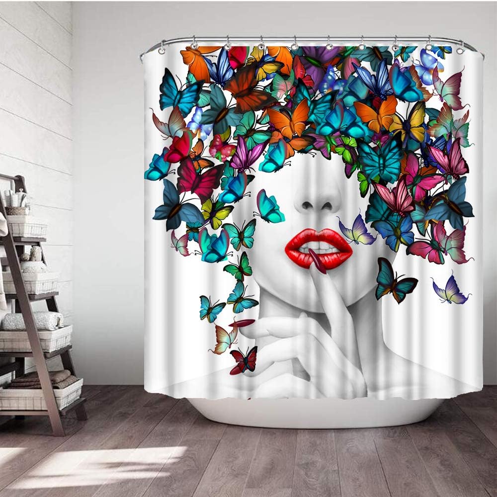 Sexy Butterfly Shower Curtain, 3D Print Waterproof Decor for Bathroom