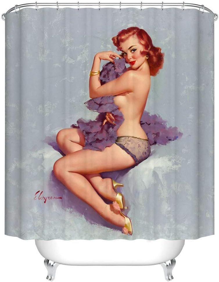 Sexy Pin Up Girl Body Art Shower Curtain - Waterproof Fabric Bathroom Decor