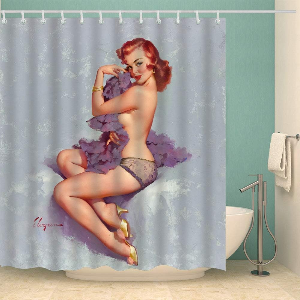 Sexy Pin Up Girl Body Art Shower Curtain - Waterproof Fabric Bathroom Decor