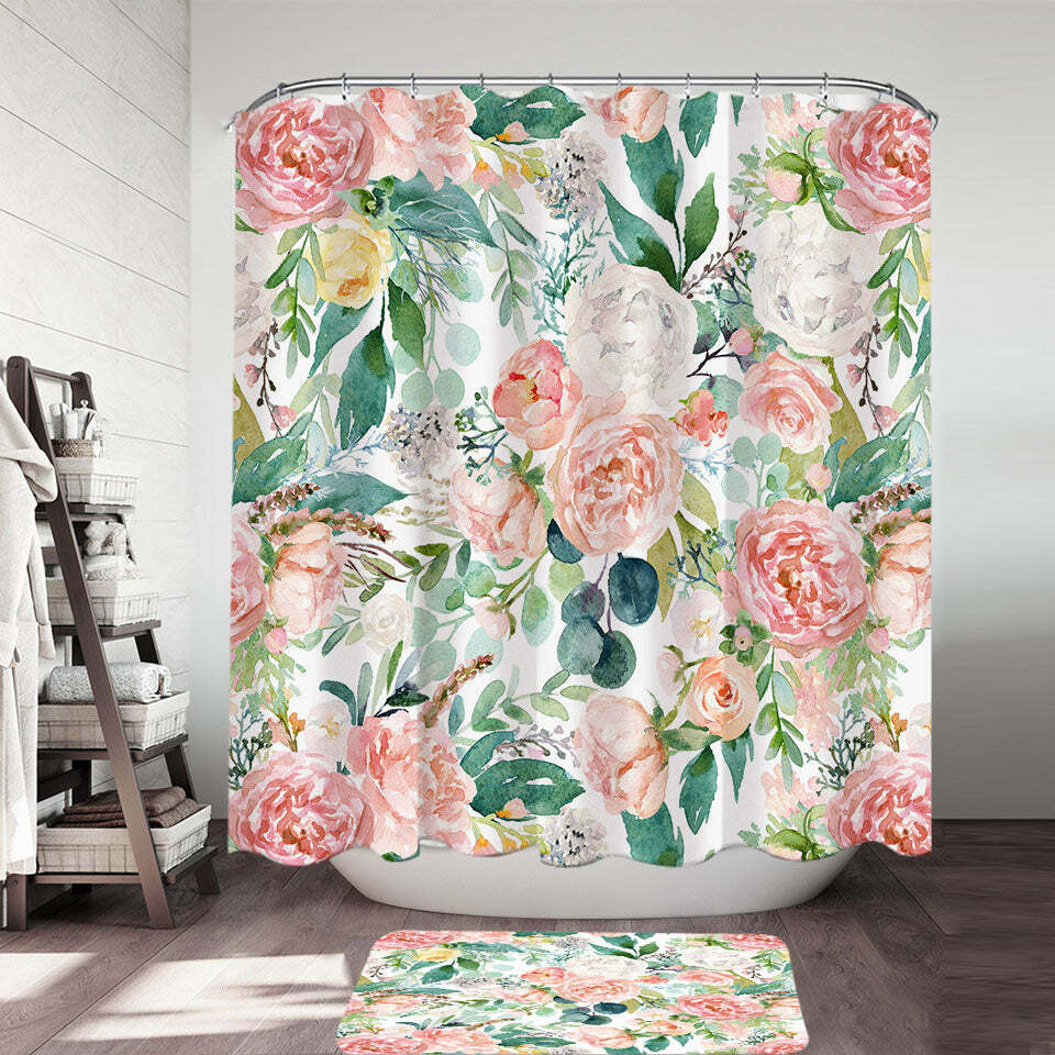 Shabby Chic Floral Design Shower Curtain, Elegant Addition to Bathroom Decor
