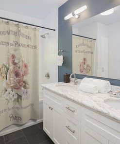 Shabby Chic Paris Rose Shower Curtain for Romantic Bathroom Decor