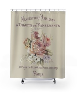 Shabby Chic Paris Rose Shower Curtain for Romantic Bathroom Decor