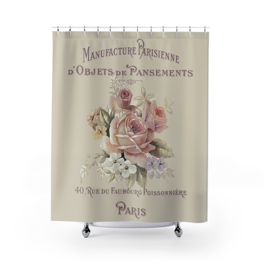 Shabby Chic Paris Rose Shower Curtain for Romantic Bathroom Decor