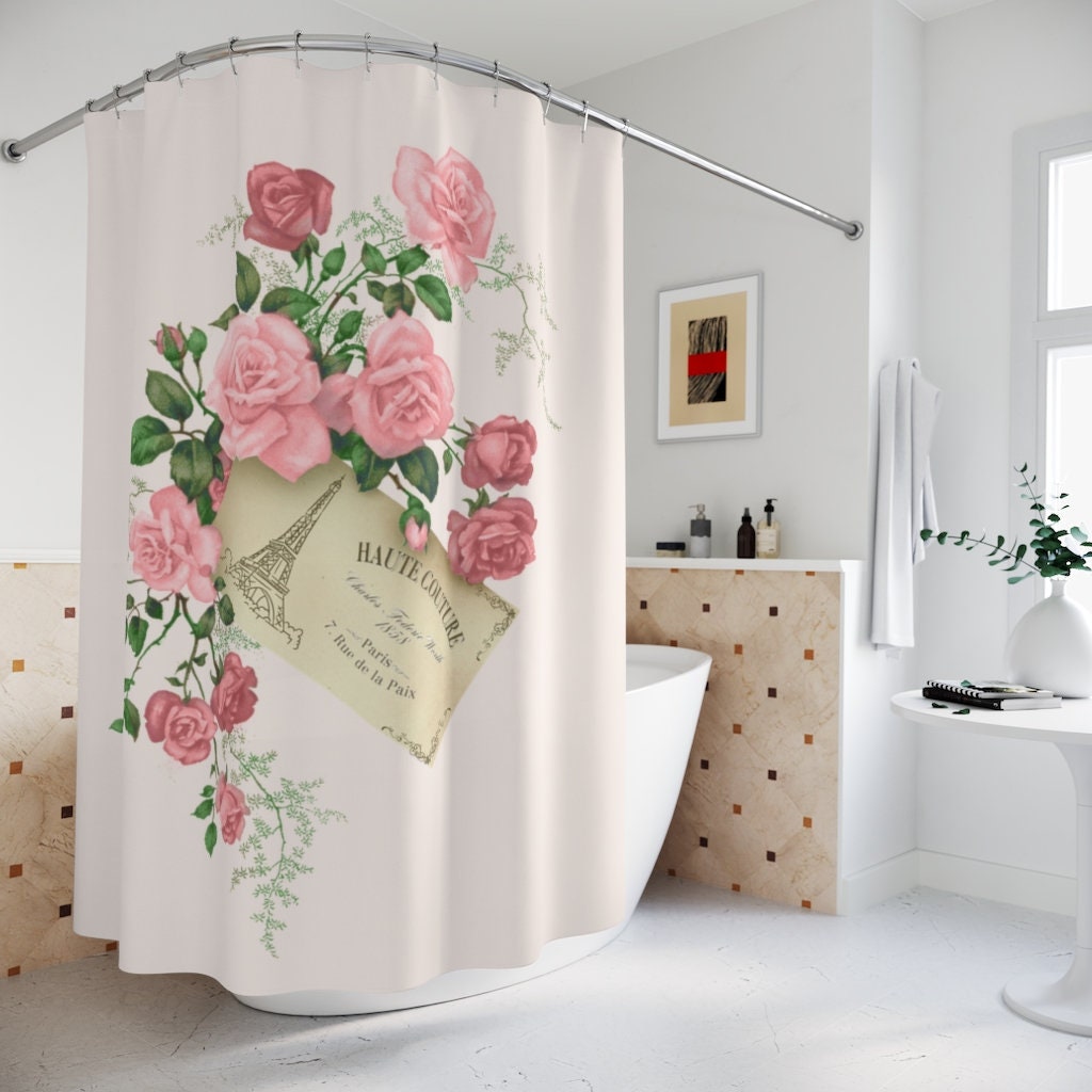 Shabby Chic Pink Roses Shower Curtain - French Bathroom Decor