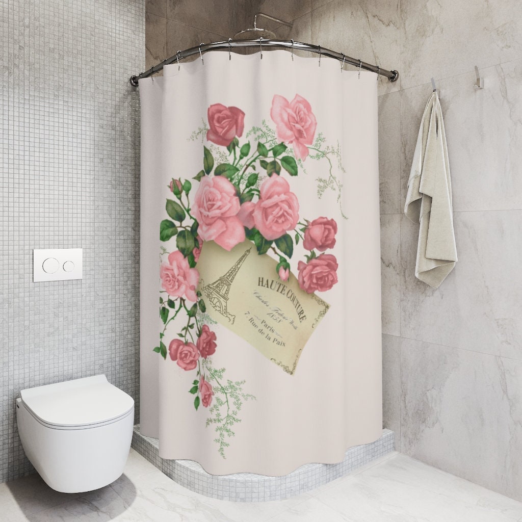 Shabby Chic Pink Roses Shower Curtain - French Bathroom Decor