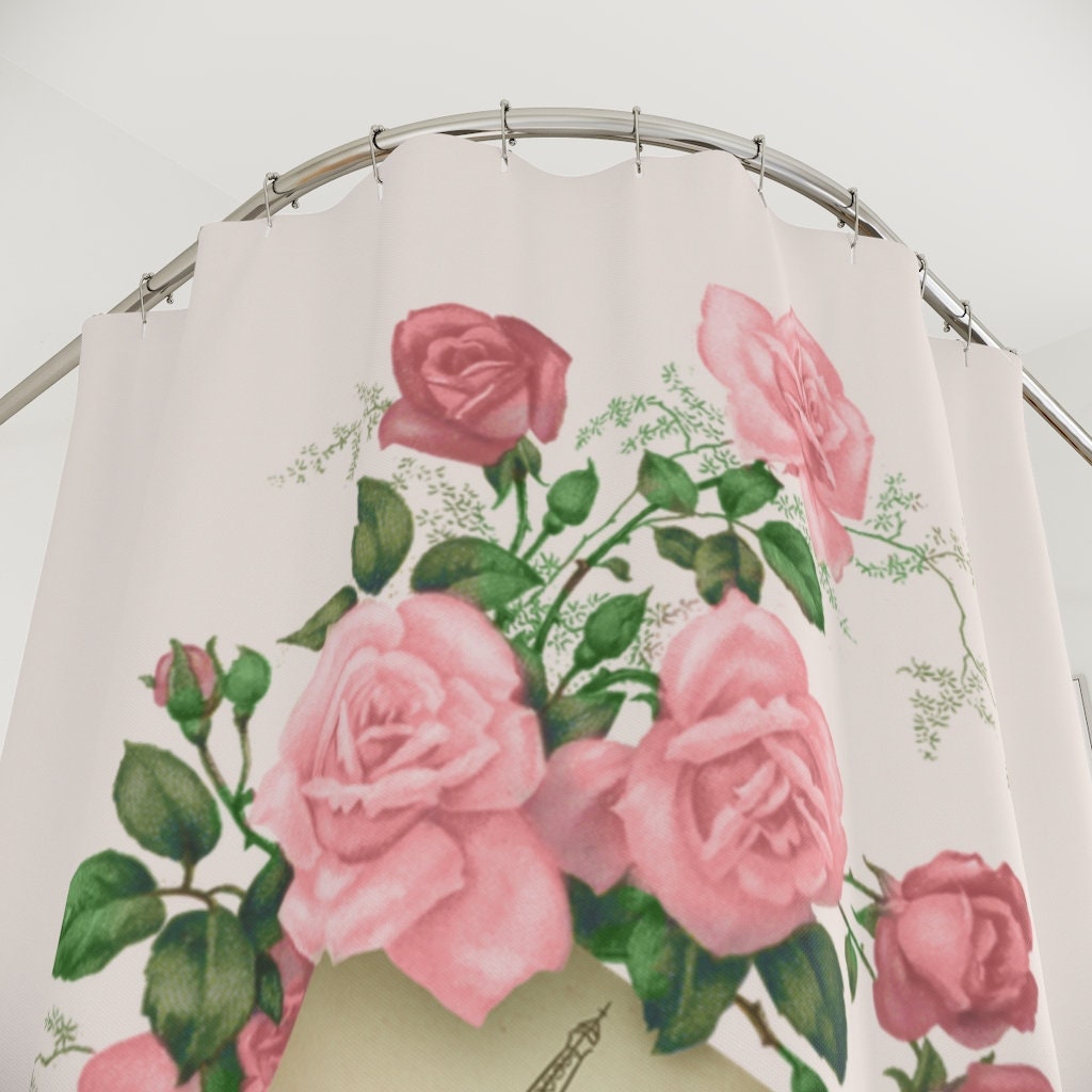Shabby Chic Pink Roses Shower Curtain - French Bathroom Decor