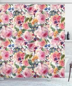 Shabby Chic Rose Floral Print Shower Curtain - Vintage Style Shower Curtain For Your Bathroom
