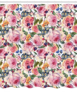 Shabby Chic Rose Floral Print Shower Curtain - Vintage Style Shower Curtain For Your Bathroom
