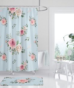 Shabby Chic Roses Print Shower Curtain for French Country Bathroom Decor