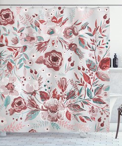 Shabby Form Flowers Roses Petals Dots Shower Curtain, Leaves Buds Artwork Theme Image Cloth Fabric Bathroom Decors