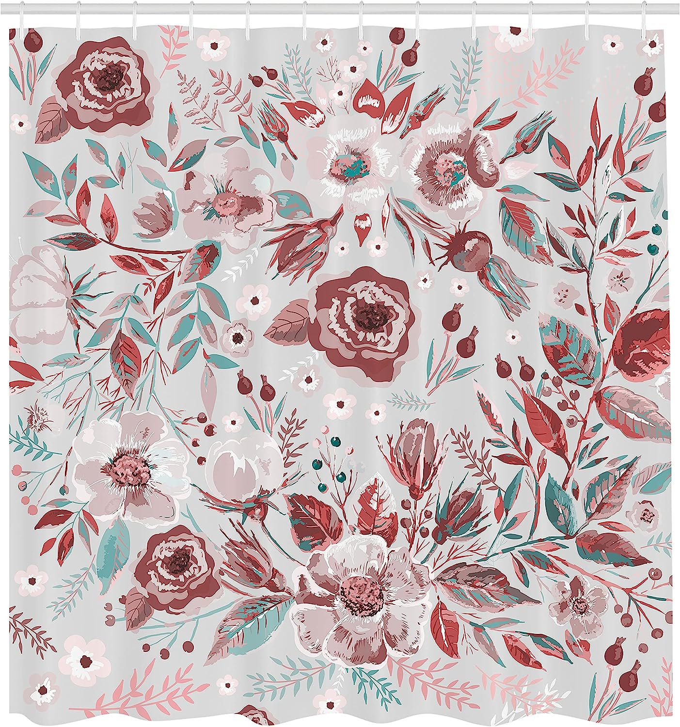 Shabby Form Flowers Roses Petals Dots Shower Curtain, Leaves Buds Artwork Theme Image Cloth Fabric Bathroom Decors - Image 2