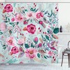 Shabby Form Flowers Roses Petals Shower Curtain, Dots Leaves Buds Spring Season Theme Artwork