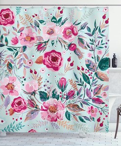 Shabby Form Flowers Roses Petals Shower Curtain, Dots Leaves Buds Spring Season Theme Artwork