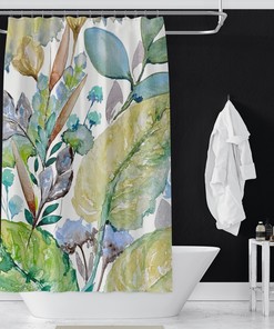 Shade Garden Watercolor Print Shower Curtain, Floral Bathroom Decor