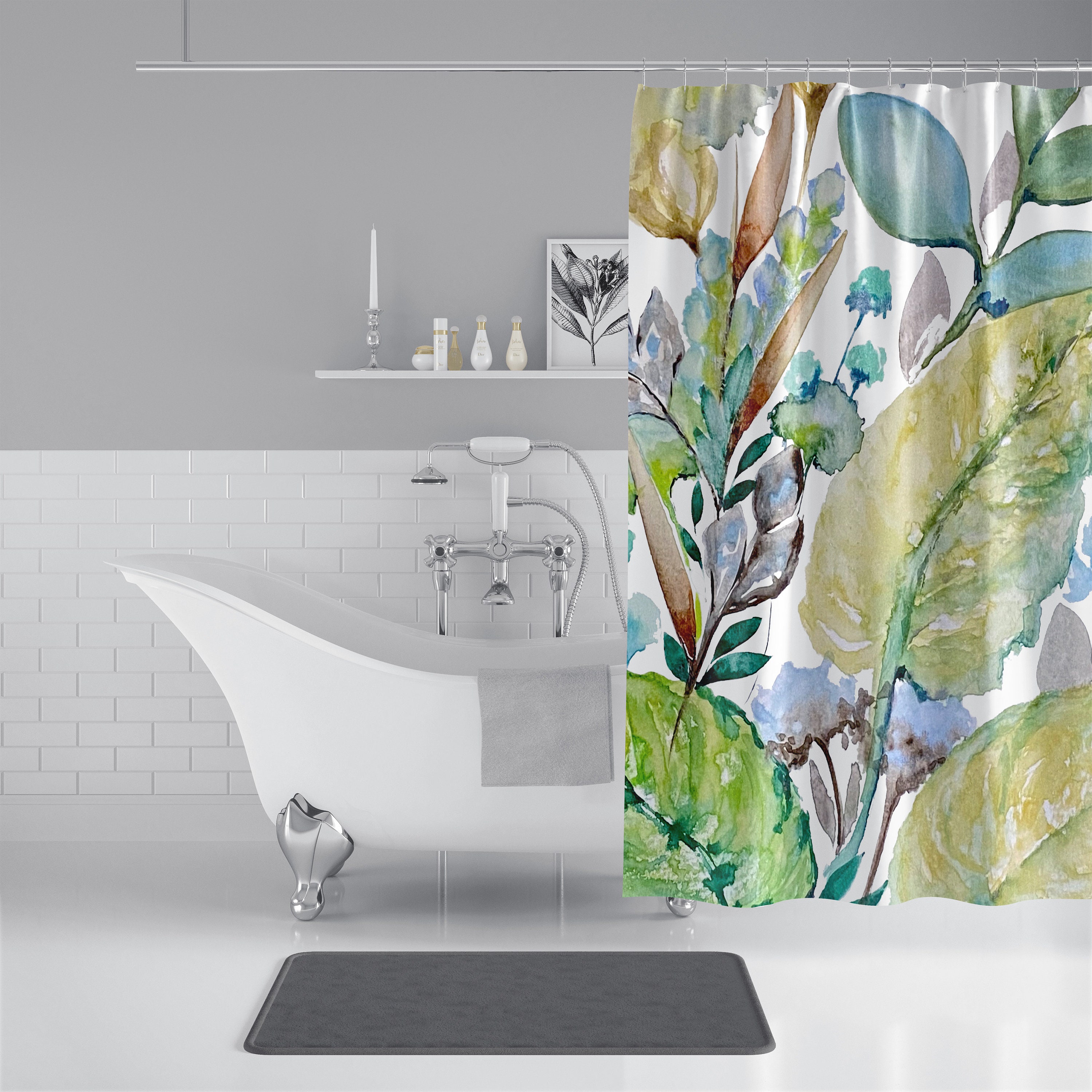 Shade Garden Watercolor Print Shower Curtain, Floral Bathroom Decor