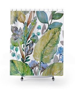 Shade Garden Watercolor Print Shower Curtain, Floral Bathroom Decor