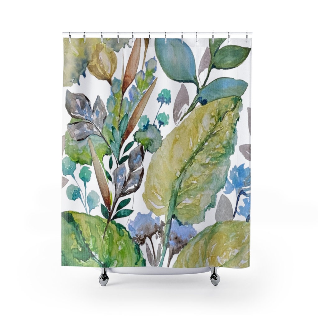 Shade Garden Watercolor Print Shower Curtain, Floral Bathroom Decor
