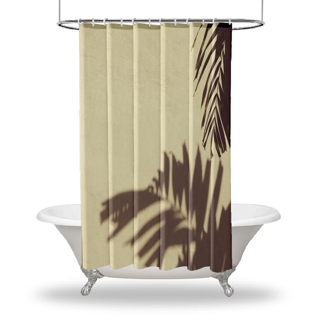 Shadow Palm Leaf Print Shower Curtain, Waterproof Fabric for Bathroom Decor