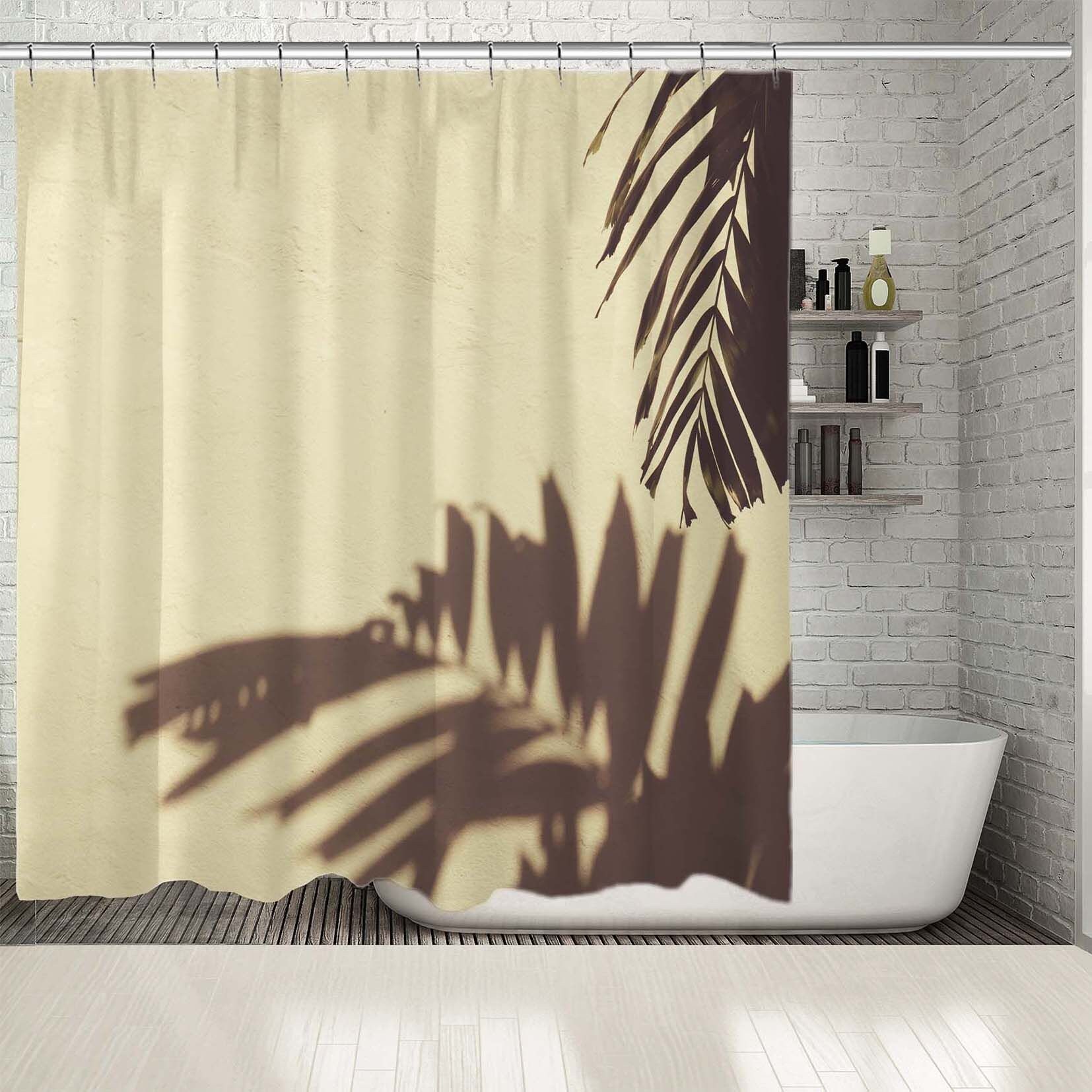 Shadow Palm Leaf Print Shower Curtain, Waterproof Fabric for Bathroom Decor