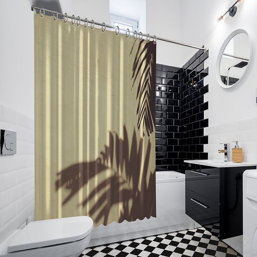 Shadow Palm Leaf Print Shower Curtain, Waterproof Fabric for Bathroom Decor