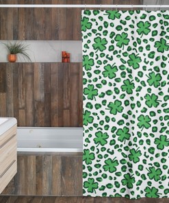 Shamrock St. Patrick's Day Leopard Shower Curtain, Festive Bathroom Decor