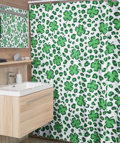 Shamrock St. Patrick's Day Leopard Shower Curtain, Festive Bathroom Decor