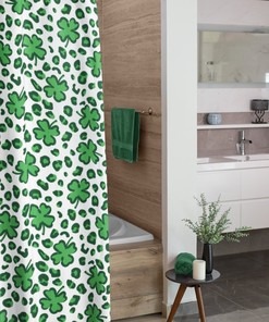 Shamrock St. Patrick's Day Leopard Shower Curtain, Festive Bathroom Decor