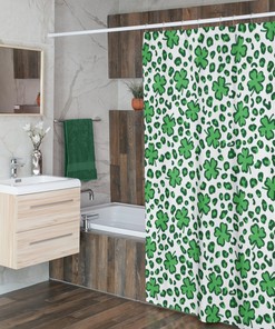 Shamrock St. Patrick's Day Leopard Shower Curtain, Festive Bathroom Decor