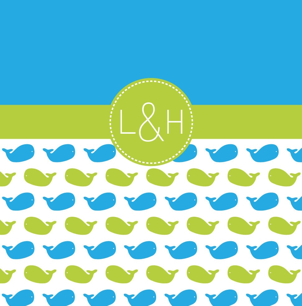 Shared Bathroom Whimsical Turquoise and Bright Chartreuse Whale Shower Curtain for Siblings