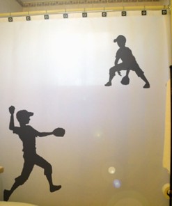Shared Softball Bathroom Decor with Kids Baseball Shower Curtain- Sports Siblings Brother Sister Bathroom Accessory 