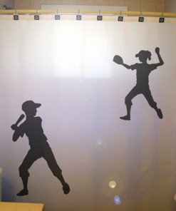 Shared Softball Bathroom Decor with Kids Baseball Shower Curtain- Sports Siblings Brother Sister Bathroom Accessory