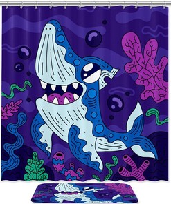 Shark & Algae- Infused Waterproof Bathroom Shower Curtain