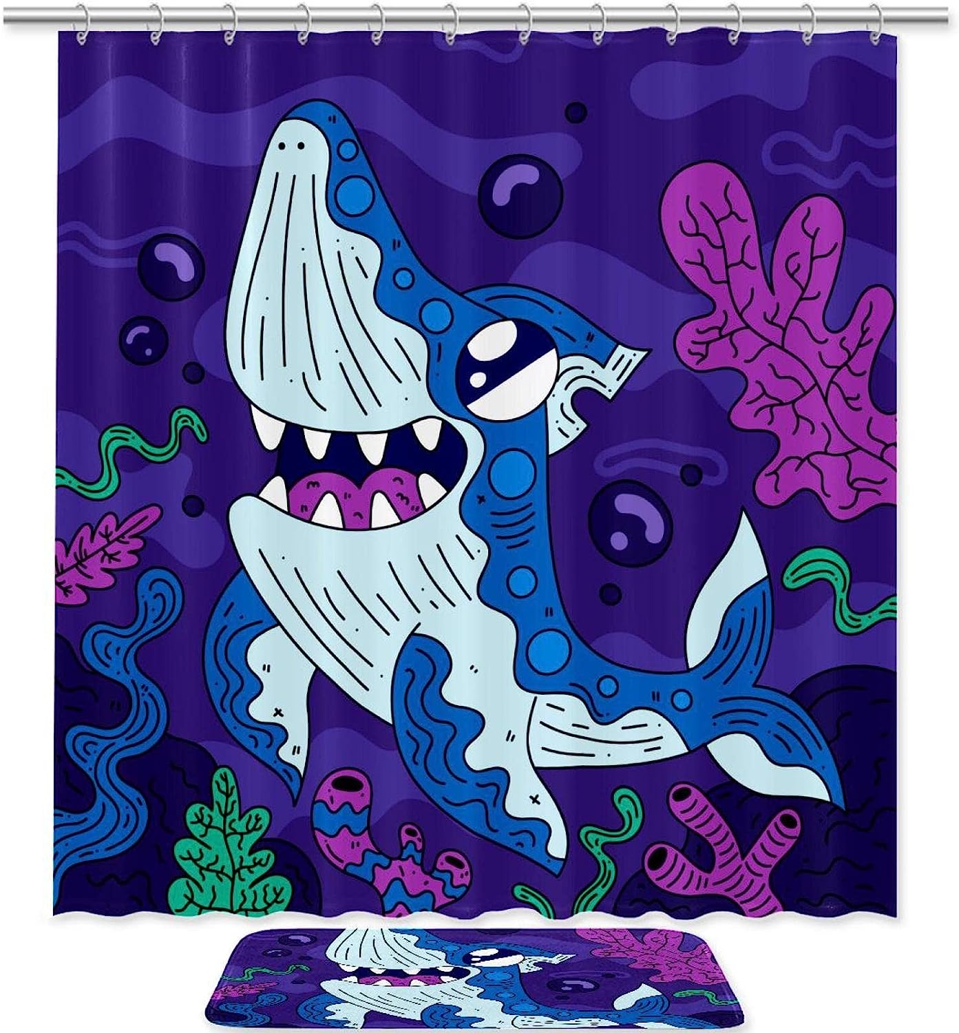 Shark & Algae- Infused Waterproof Bathroom Shower Curtain