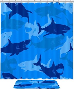 Shark Elements Shower Curtain With Abstract Ocean Design