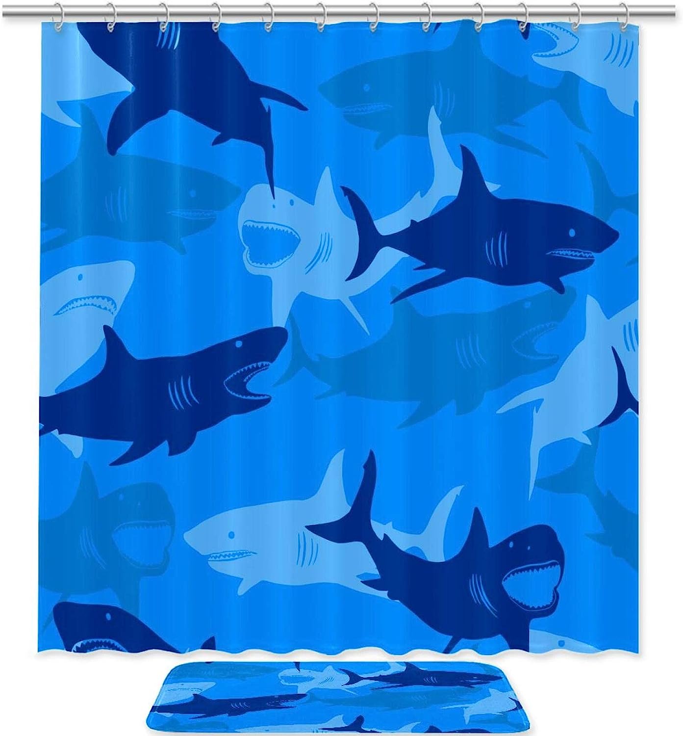 Shark Elements Shower Curtain With Abstract Ocean Design