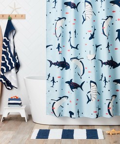 Shark Full Size Waterproof Fabric Shower Curtains for Bathroom