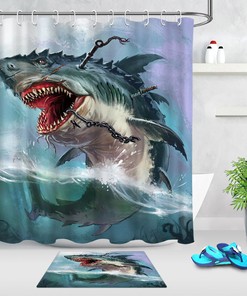 Shark Monster Ocean Wave Print Shower Curtain for Bathroom